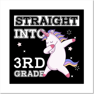 Straight Outta 3rd Grade Unicorn Back To School Gift Posters and Art